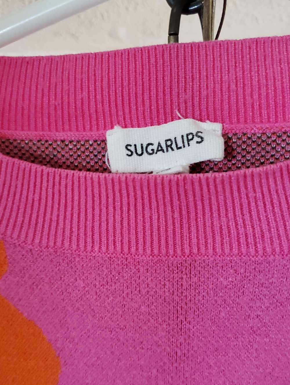SUGARLIPS Pink and Orange Colorblock Crew Neck Sweater
